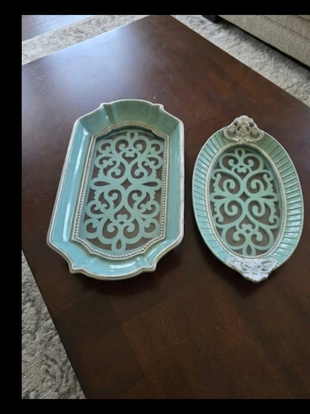 Vanity Tray Set 2 Filigree Coquette, Ornate Jewelry Dish